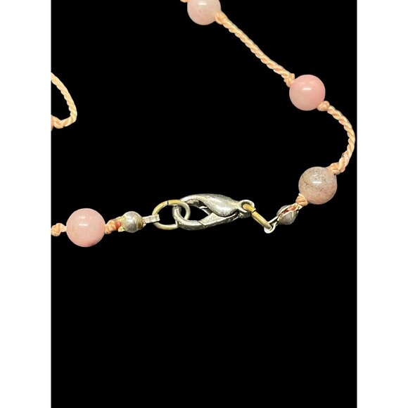 Vintage Rhodonite Carved Pink Flower Rose Agate Knotted Necklace 16”L - Picture 7 of 8